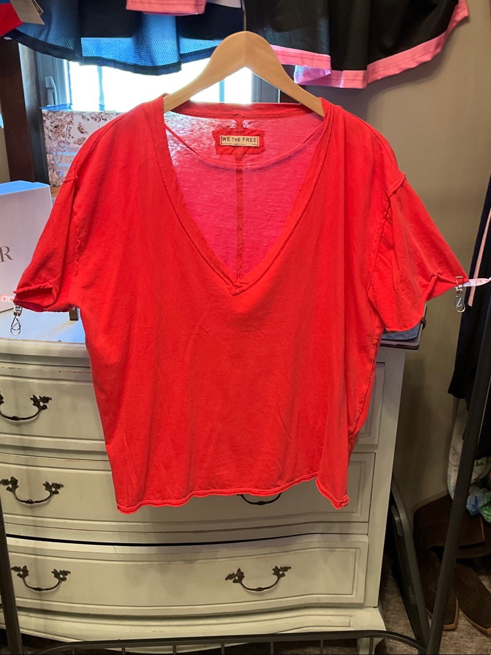 We The Free Bright Red V-Neck Short Sleeve Tee